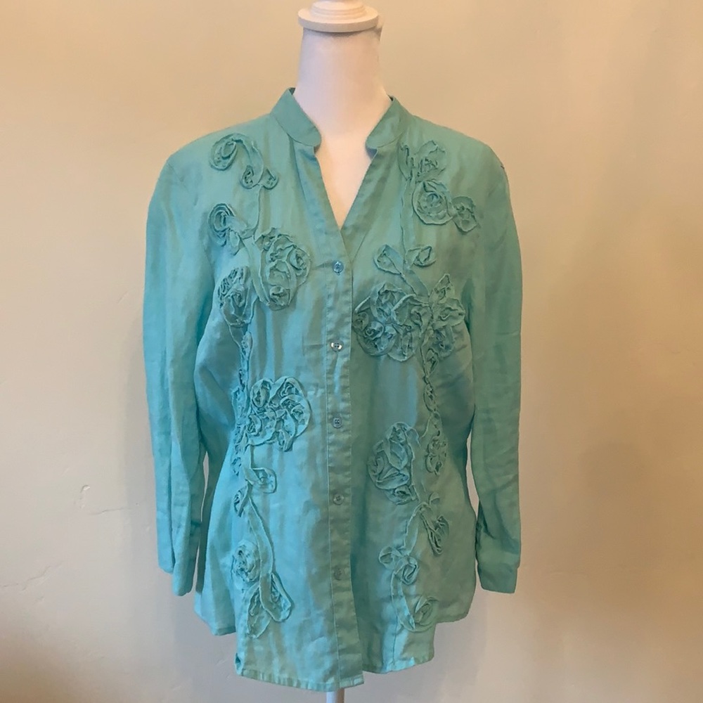 Charter Club Petite Linen Shirt. Size 12 Petite. Never worn. Turquoise B… - Picture 1 of 5